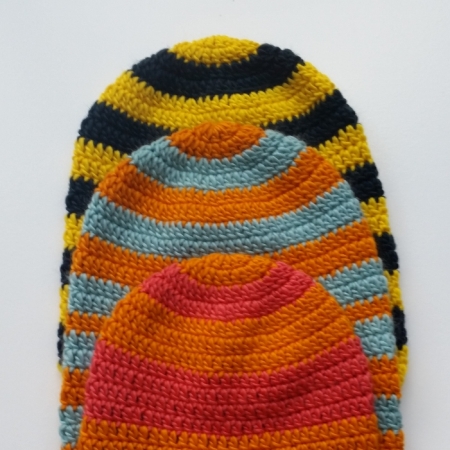Crochet ski bum hats using Mrs Moon Plump dk